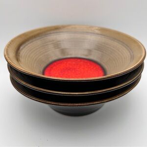 SET OF 3 GOURMET BY FITZ & FLOYD PALISADES RED BOWL BLACK RED ACCENT 7-1/2”